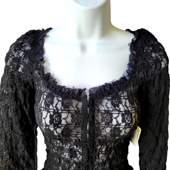 Free People Women's Madison Sheer Long Bell Sleeve Black Cropped Top XS - Picture 5 of 11